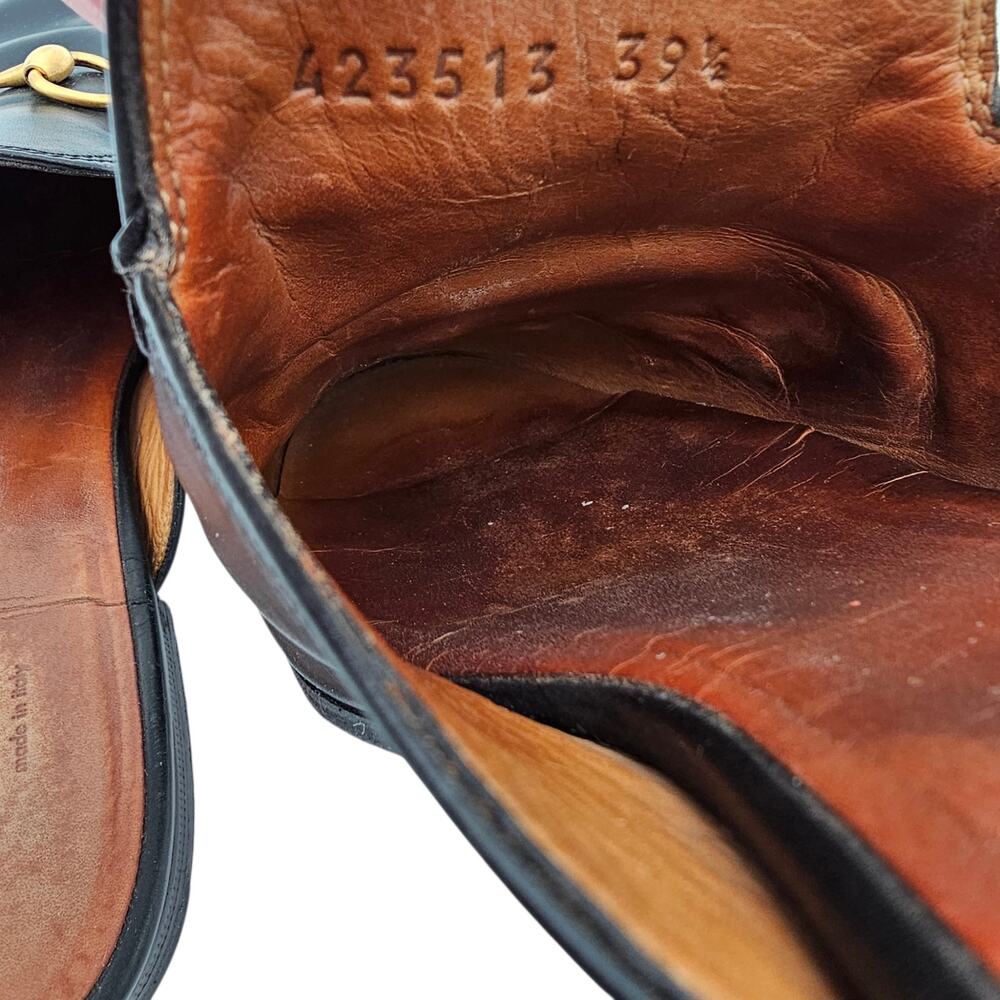 Gucci Princetown Horsebit Flat Slide Mule Black Leather Gold Size 39.5 US 9.5 - Picture 10 of 10